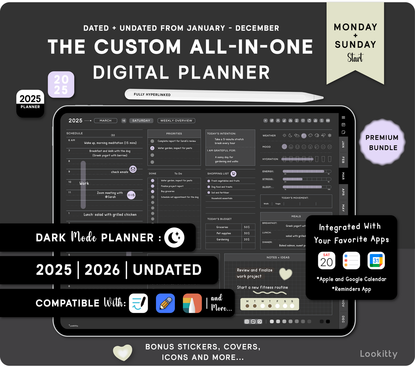 Dark Digital Planner 2025 2026 + Undated