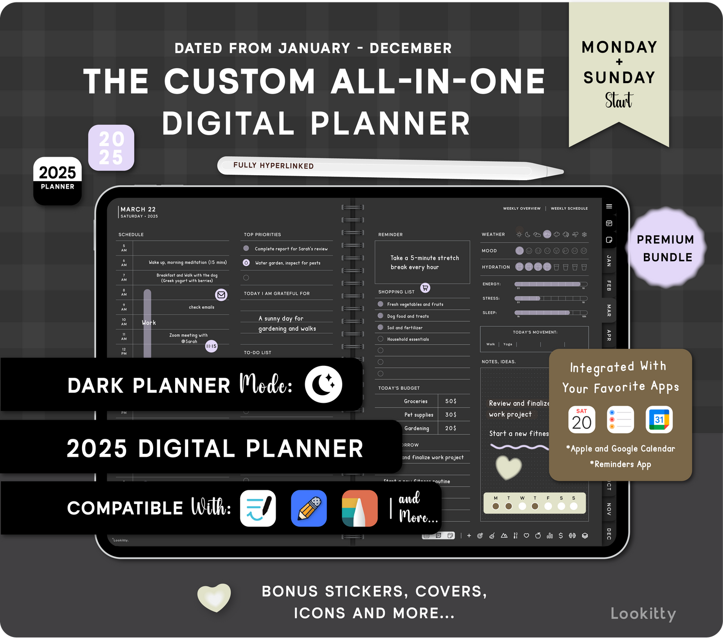 2025 Dark Digital Planner