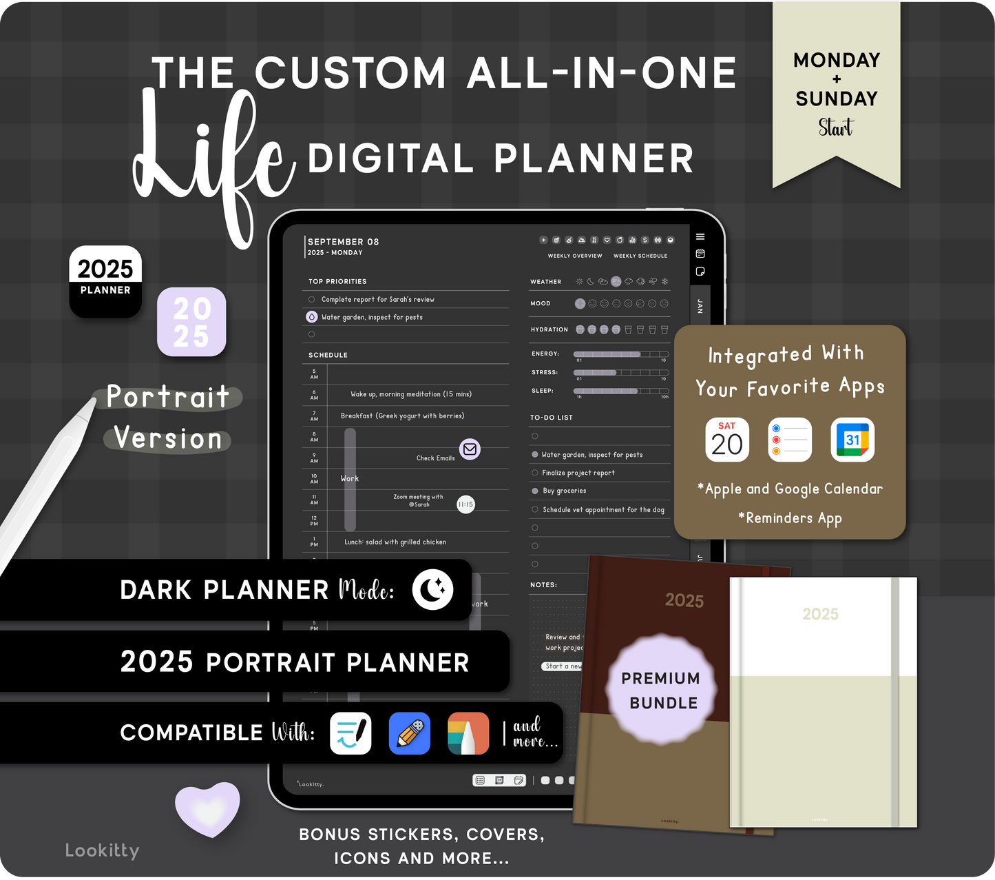 2025 Portrait Dark Digital Planner