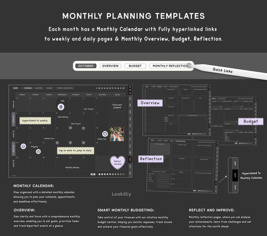 Dark Digital Planner 2025 2026 + Undated