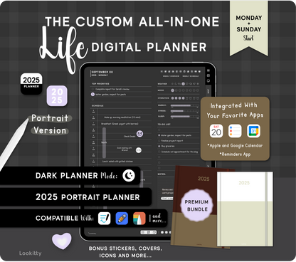 2025 Portrait Dark Digital Planner