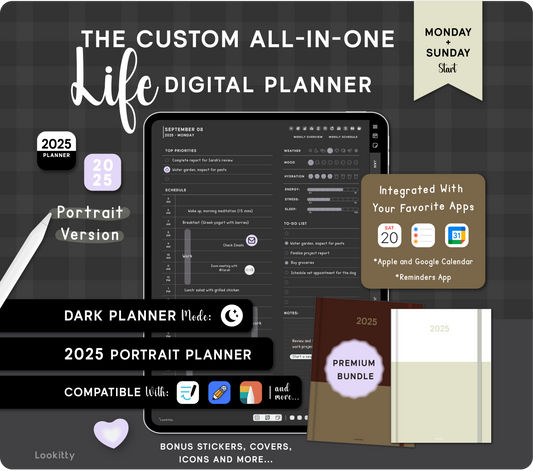 2025 Portrait Dark Digital Planner